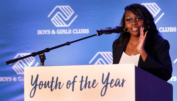 Andrea Roscoe, 2024 Youth of the Year, speaks to the audience during the ceremony for the Boys and Girls Clubs of Northwest Indiana honoring candidates from clubs in Lake and Porter counties on Thursday, February 29, 2024. (John Smierciak for the Post-Tribune)