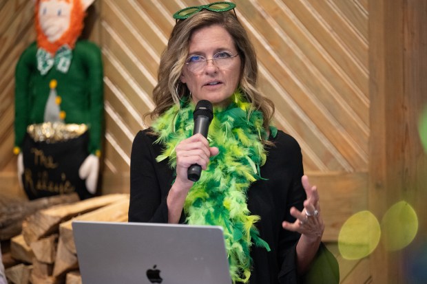 Indiana Dunes Tourism interim CEO/President Christine Livingston speaks during a program to highlight tourism in Porter County at Riley's Railhouse in Chesterton on Thursday, March 14, 2024. (Kyle Telechan/for the Post-Tribune)