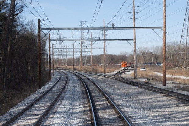 A new South Shore double track area is seen in Porter during a demonstration run on Tuesday, March 19, 2024. (Kyle Telechan/for the Post-Tribune)