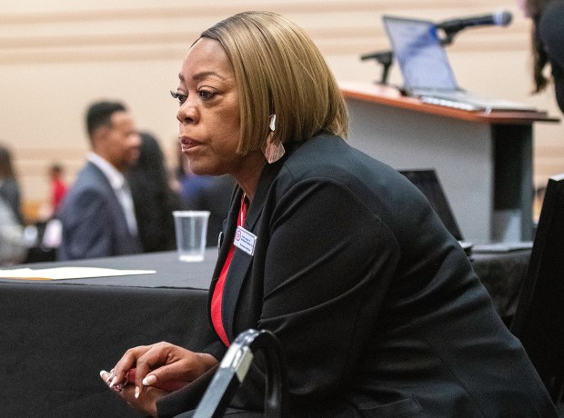 Dr. Vanessa McCloud, president and CEO of the Urban League of Northwest Indiana, discusses issues during the Diversity, Equity & Inclusion Symposium at Valparaiso University on Thursday, March 14, 2024. (Michael Gard/for the Post-Tribune)