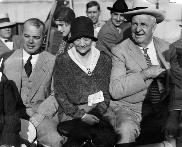 Illinois State Rep. Mike Igoe, from left, U.S. Rep. Ruth Hanna McCormick (Illinois) and U.S. Rep. Charles Adkins, congressman from Decatur, tour the waterways during an inspection in August 1929. (Chicago Tribune historical photo)