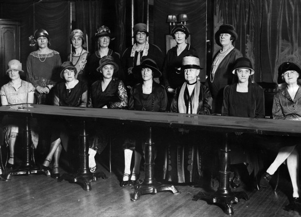 Foreign consul's wives gather at a luncheon given by Louise de Koven Bowen and the board of directors of the Women's World's Fair at the Casino Club in Chicago, circa 1926. Seated from left are, Mrs. P. Zadeikis, Lithuania; Mrs. Max Schwendemann, Switzerland; Mrs. Elmer Forsberg, Finland; Mrs. Carol O. de Dardel, Sweden; Mrs. Louise de Koven Bowen, Mrs. Ruth Hanna McCormick, Mrs. H. A. Richards, wife of British consul. Standing from left are Mrs. Folkert Posthuma, the Netherlands; Mrs. J. F. Smetanka, Czecho-Slovakia; Mrs. William Nathan MacChesney, Siam; Mrs. Reimund Baumann, Denmark; Mrs. W. H. Gallienne, wife of the British co-consul; Mrs. Joseph G. Coleman. (Chicago Tribune historical photo)