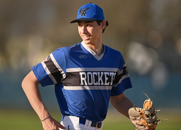 Burlington Central's Andrew Payton (3) during the 4th inning of Monday's game at Dundee-Crown, April 8, 2024. Burlington Central won the game, 12-2. (Brian O'Mahoney/for the The Courier-News)