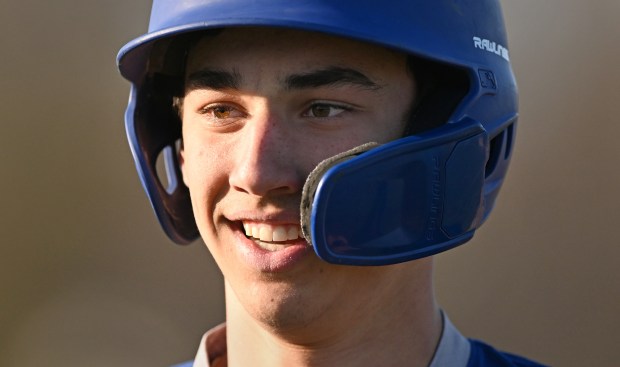 Burlington Central's Andrew Payton (3) during the 5th inning of Monday's game at Dundee-Crown, April 8, 2024. Burlington Central won the game, 12-2. (Brian O'Mahoney/for the The Courier-News)