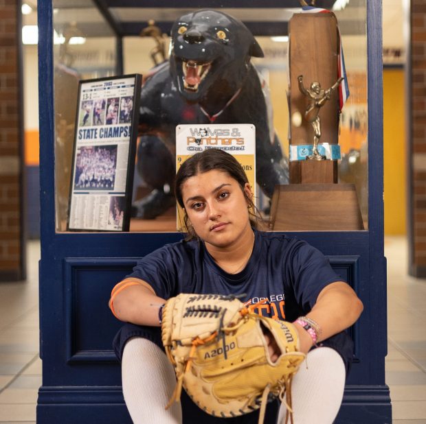 Oswego's Kiyah Chavez (10) poses for a portrait on April 3, 2024. (Troy Stolt/for the Aurora Beacon News)