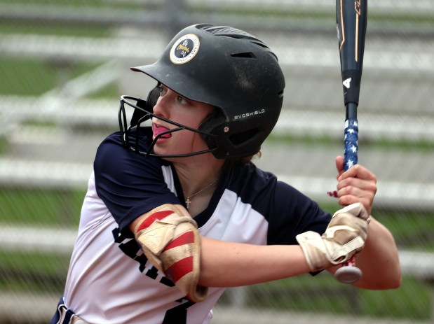 Bartlett's Lauren Ligouri (2) looks for a pitch in the first inning during an Upstate Eight Conference game against Streamwood in Bartlett on Tuesday, April 16, 2024. Bartlett won, 15-0 in three innings.H. Rick Bamman / For the Beacon-News