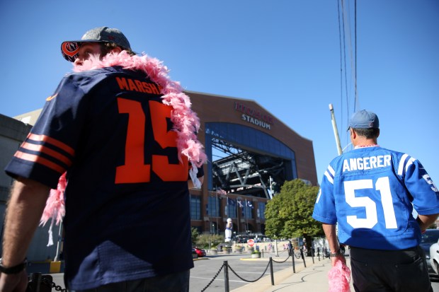 Fans arrive for the start of the game between the Chicago Bears and the Indianapolis Colts, at Lucas Oil Stadium, in Indianapolis on Oct. 9, 2016. (Nuccio DiNuzzo/Chicago Tribune)