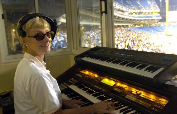 Nancy Faust, the White Sox's organist, during a 2001 game at U.S. Cellular Field. (Charles Cherney/Chicago Tribune)