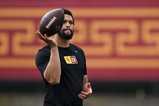 USC quarterback Caleb Williams at the school's pro day on March 20, 2024, in Los Angeles. (David Crane/Los Angeles Daily News)