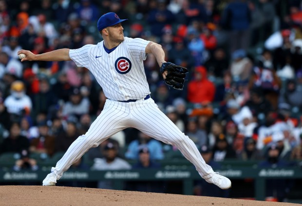 Cubs starting pitcher Jameson Taillon throws in the first inning against the Astros at Wrigley Field on April 24, 2024, in Chicago. (John J. Kim/Chicago Tribune)