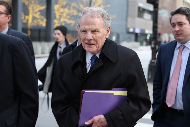 Former Illinois Speaker Michael Madigan leaves the Dirksen U.S. Courthouse in Chicago on Jan. 3, 2024, after a hearing before U.S. District Judge John Robert Blakey. (Terrence Antonio James/Chicago Tribune)