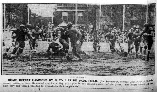 On Oct. 11, 1925, the Chicago Bears defeated the Hammond Pros 28-7 during a home game at DePaul Field on Sheffield Avenue in Chicago. (Chicago Tribune)
