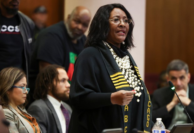 Ald. Emma Mitts, 37th, speaks at a City Council meeting on Nov. 7, 2023. (Eileen T. Meslar/Chicago Tribune)