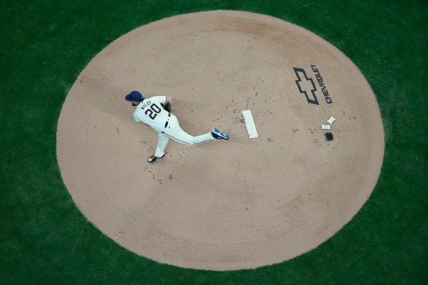 Brewers pitcher Wade Miley throws during the first inning against the Padres on April 16, 2024, in Milwaukee. (AP Photo/Morry Gash)