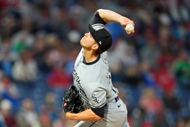 White Sox's Chris Flexen pitches during the fourth inning against the Phillies on April 19, 2024, in Philadelphia. (AP Photo/Matt Slocum)