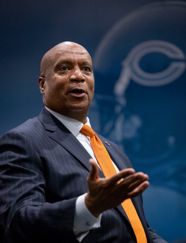 Chicago Bears President and CEO Kevin Warren speaks at Halas Hall on Jan. 17, 2023. (Brian Cassella/Chicago Tribune)