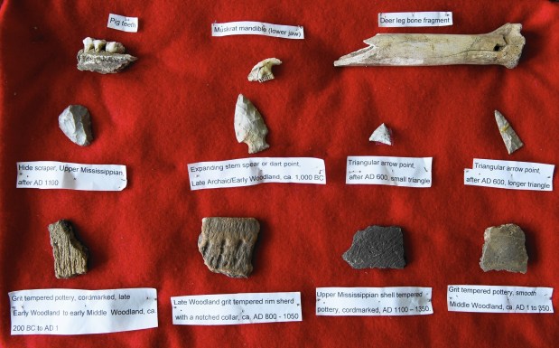 A few of the thousands of artifacts found near Collier Lodge, some thousands of years old, near Kouts, IN., on Friday, May 20, 2016. The Kankakee Valley Historical Society has been working for several years to restore Collier Lodge.