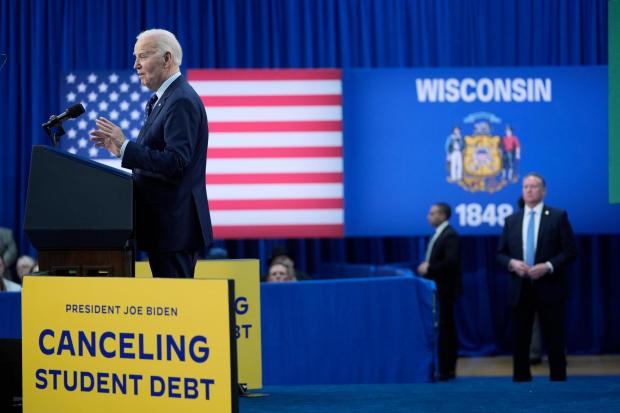 President Joe Biden delivers remarks on student loan debt at Madison College, Monday, April 8, 2024, in Madison, Wis. (AP Photo/Evan Vucci)