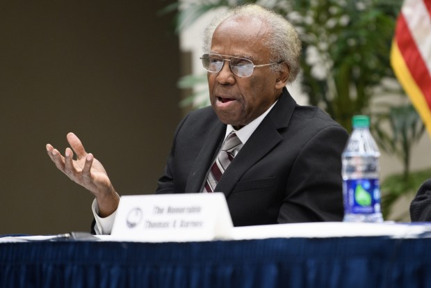 Former Gary Mayor Richard Hatcher speaks during a meeting of all living former mayors of Gary at Indiana University Northwest on Jan. 9, 2019.