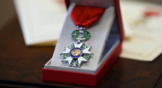 This is the medal about to be awarded to World War II veteran Emil G. Hirsch, 98, of Northbrook, who was awarded France's highest distinction, the French Legion of Honor, on April 5, 2024 in Northbrook at Brookdale Senior Living Solutions (4501 Concord Lane). (Karie Angell Luc/for the Pioneer Press)