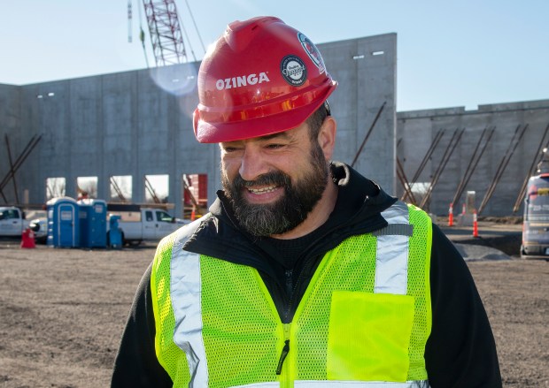 Justin Ozinga, president of Ozinga concrete company, discusses the foundation project for a cold-storage facility in Hobart on Saturday, April 6, 2024. (Michael Gard/for the Post-Tribune)