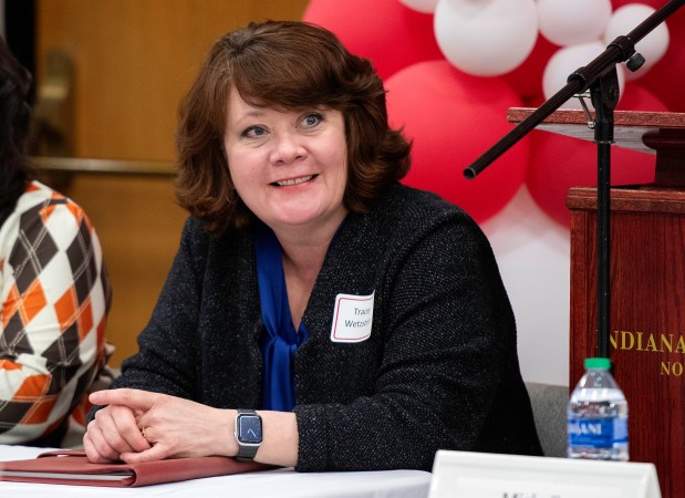 Local attorney Tracey Wetzstein speaks during a panel discussion of local lawyers on Law Day, Wednesday, April 3, 2024 at Indiana University Northwest in Gary. (Michael Gard/for the Post-Tribune)