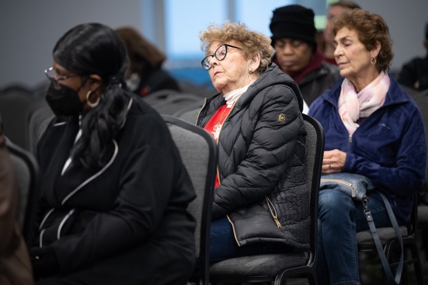 Audience members listen during a debate between State Senator Dave Vinzant, D-Hobart, and Gary City Councilman Mark Spencer on Thursday, April 4, 2024. (Kyle Telechan/for the Post-Tribune)