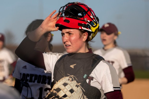 Lockport's Brooke Keltner (22) walks to the dugout in the bottom of the sixth inning during a game in New Lenox on Monday, April 8, 2024. (Nate Swanson/for Daily Southtown)