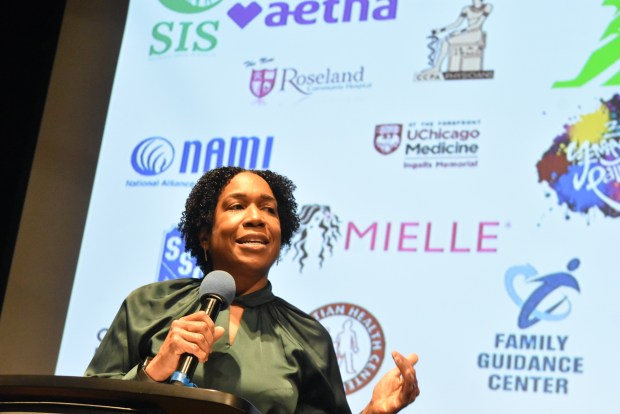 Lt. Gov. Juliana Stratton addresses a health care summit Saturday at South Suburban College, noting the work the state does to provide health care to women. (Jesse Wright/for Daily Southtown)