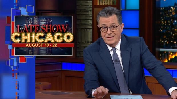 Stephen Colbert announced his Chicago plans during Wednesday's episode of "The Late Show." (CBS photo)