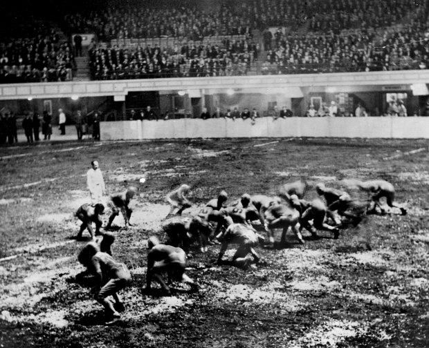 Iced out of Wrigley Field, the Bears beat Portsmouth, Ohio, 9-0 in the Stadium for the National Football League title on Dec. 18, 1932. (Chicago Herald and Examiner)