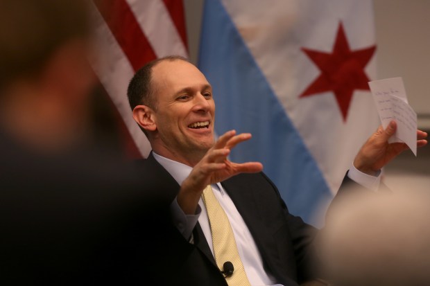 Chicago Fed President Austan Goolsbee, then a professor of economics at the University of Chicago Booth School of Business, on April 9, 2015. Goolsbee hopes to reach the goal of reducing inflation to its 2% target without triggering a recession. (Nancy Stone/Chicago Tribune)