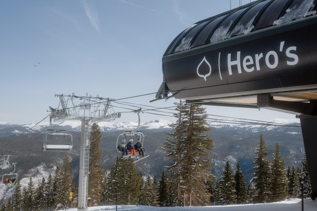 A ski lift in the new Hero's section of Aspen Mountain in Aspen, Colo., March 10, 2024. The area was originally going to be called Pandora's, but the plan changed when James Crown, whose family's investment firm owns the mountain, died in a car crash. (Matthew DeFeo/The New York Times)