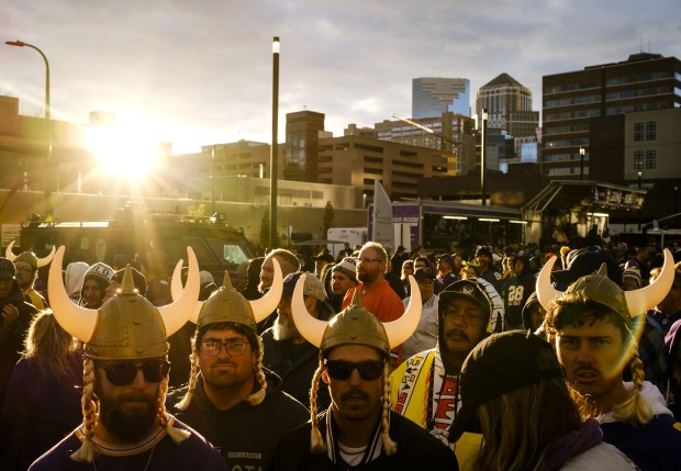 Fans gather outside U.S. Bank Stadium before the game between the Minnesota Vikings and Dallas Cowboys on Oct. 31, 2021, in Minneapolis, Minnesota. (Stephen Maturen/Getty)