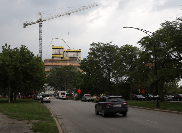 The future Obama Presidential Center under construction in the 6000 block of South Stony Island Avenue on Thursday, Aug. 10, 2023, in Chicago. (Trent Sprague/Chicago Tribune)