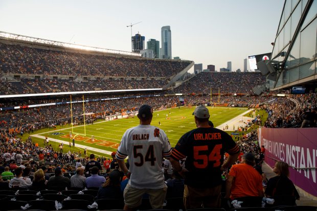 Fans wait for the start of the Bears first quarter against the Seattle Seahawks at Soldier Field on Sept. 17, 2018. (Armando L. Sanchez/Chicago Tribune)