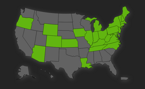 draftkings legal states on a map of the U.S.