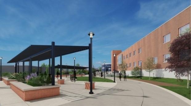 The village of Niles' plans for renovations to Village Hall Plaza. The construction cost of the upgraded stairs, walkways, landscaping and streetscape. The village received $1.8 million in state grants for the project. Credit: Village of Niles