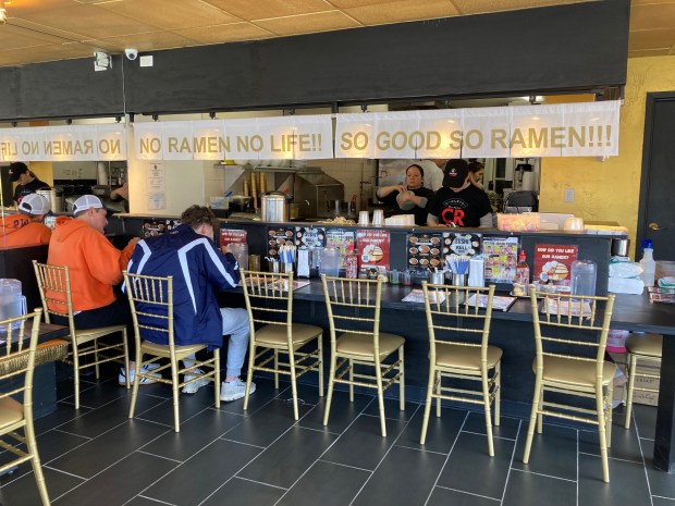 The Chicago Ramen restaurant opened in March at 1056 Busse Highway, Park Ridge. It offers various beef, chicken and other ramen dishes and plans to serve sushi starting in April. Employees Marilyn Vargas, Sara Kalbaeva and Zuli Toktosunova are shown.