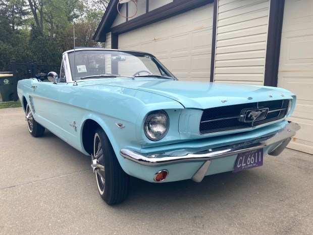 Gail Wise of Park Ridge bought this Ford Mustang, the first ever sold in the United States, on April 15, 1964 -- two days before it was supposed to go on sale. After a restoration to remove rust and other issues, the Wises are celebrating 60 years since its purchase. (Pam DeFiglio, Chicago Tribune/Pioneer Press)