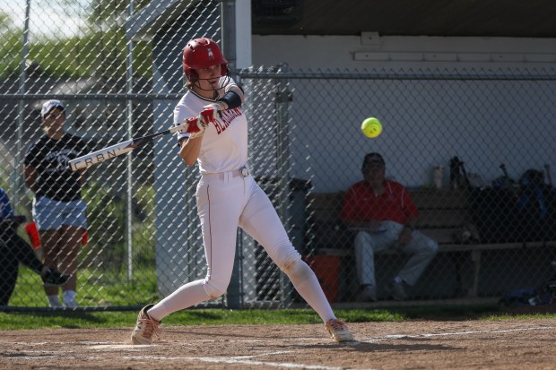 West Aurora's Sara Tarr (3) looks in a pitch during a game against West Joliet in Aurora on Wednesday, May 1, 2024. (Troy Stolt/for the Daily Southtown)
