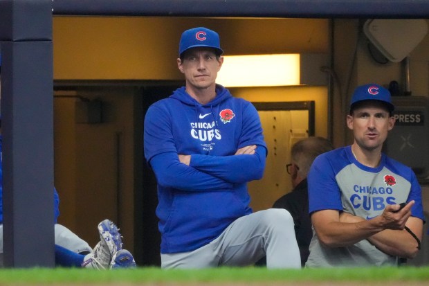 Cubs manager Craig Counsell watches during the fourth inning against the Brewers on Monday, May 27, 2024, in Milwaukee. (AP Photo/Morry Gash)