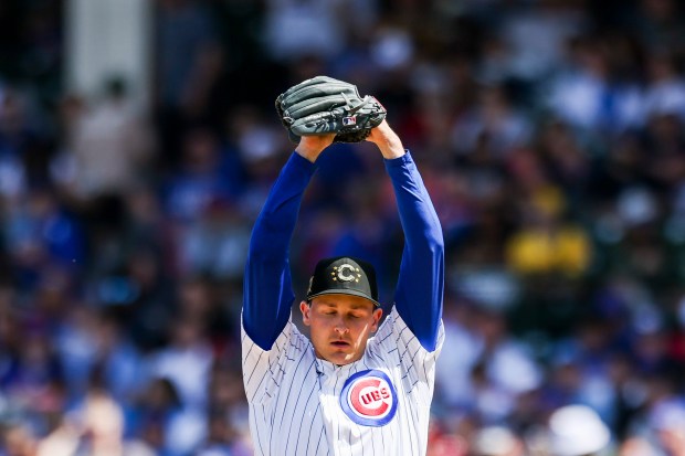 Chicago Cubs pitcher Hayden Wesneski pitches during the fifth inning against the Pittsburgh Pirates at Wrigley Field on May 19, 2024. (Eileen T. Meslar/Chicago Tribune)