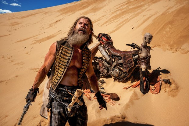 Chris Hemsworth plays the warlord Dr. Dementus in "Furiosa: A Mad Max Saga." (Jasin Boland/Warner Bros. Pictures)