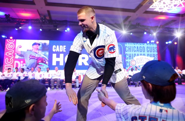 Pitcher Cade Horton is introduced during the opening ceremony of the Cubs Convention on Jan. 12, 2024, at the Sheraton Grand Chicago Riverwalk. (Chris Sweda/Chicago Tribune)