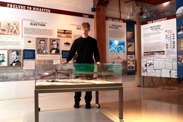 Civil War era artifacts from the Lady Elgin steamship, whose 1860 sinking was the deadliest disaster on the Great Lakes, is now on display at the Chicago Maritime Museum. (Antonio Perez/Chicago Tribune)