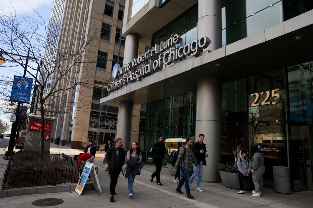 People walk past Lurie Children's Hospital in the Streeterville neighborhood on Feb. 8, 2024. Lurie experienced a cyberattack earlier this year that took more than a month to resolve. (Eileen T. Meslar/Chicago Tribune)