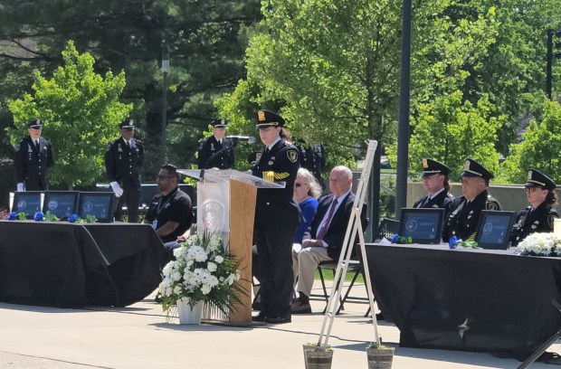 Elgin Police Chief Ana Lalley speaks during the annual ceremony to honor police officers who died in the line of duty. Last year, 132 officers were killed nationally. (Gloria Casas/The Courier-News)