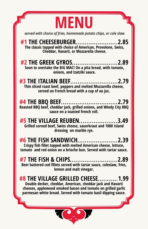 This menu shows some of the retro prices they'll be offering at The Village Squire in May as the restaurant celebrates its 50th anniversary. (The Village Squire)