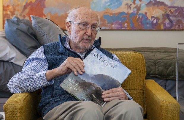 Dick Brauer, founder of the Brauer Museum of Art at Valparaiso University, pauses while speaking at Pines Village Retirement Communities in Valparaiso, Indiana Monday February 6, 2023. (Andy Lavalley for the Post-Tribune)